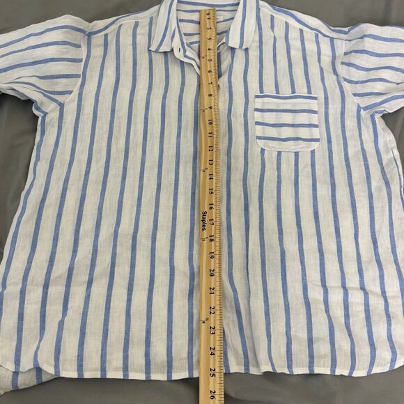 J Jill Shirt Womens Petite Medium Blue Striped Love Linen Button Long Sleeves - Picture 7 of 7